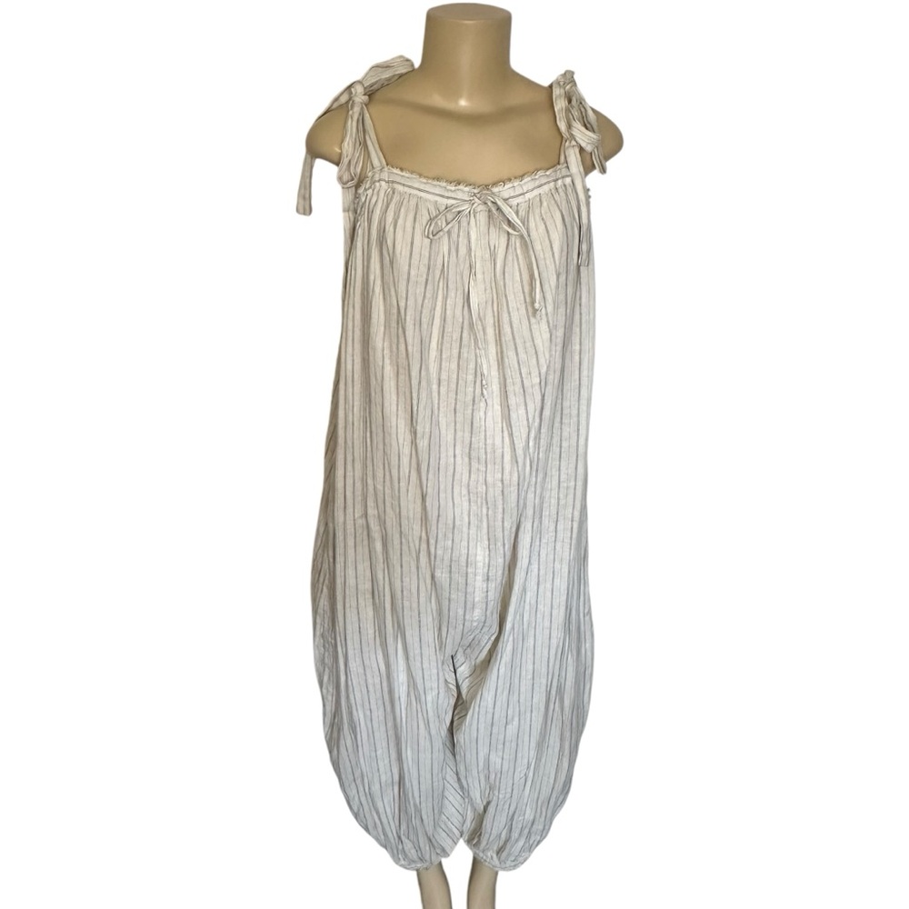 Free People White and Gray Striped Jumpsuit